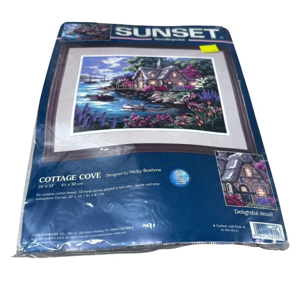 Dimensions Sunset Needlepoint Cottage Cove 16" X 12" 14 Mesh Canvas New